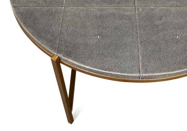 Sarreid Grey Shagreen Coffee Table With Antiqued Brass Base - Elegant Leather Finish & Sturdy Iron Frame Black  52634