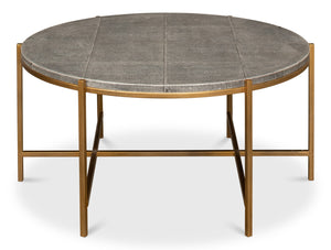 Sarreid Grey Shagreen Coffee Table With Antiqued Brass Base - Elegant Leather Finish & Sturdy Iron Frame Black  52634