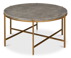 Sarreid Grey Shagreen Coffee Table With Antiqued Brass Base - Elegant Leather Finish & Sturdy Iron Frame Black  52634