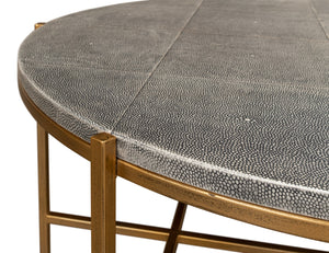 Sarreid Grey Shagreen Coffee Table With Antiqued Brass Base - Elegant Leather Finish & Sturdy Iron Frame Black  52634