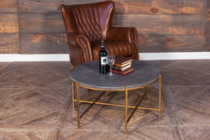 Sarreid Grey Shagreen Coffee Table With Antiqued Brass Base - Elegant Leather Finish & Sturdy Iron Frame Black  52634