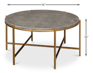 Sarreid Grey Shagreen Coffee Table With Antiqued Brass Base - Elegant Leather Finish & Sturdy Iron Frame Black  52634