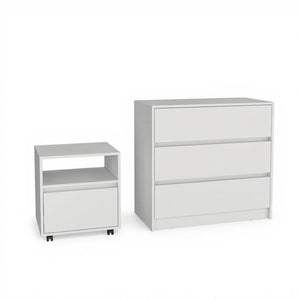 HomeRoots Two Piece White Bedroom Set - Modern Minimalist Design with Versatile Storage for Compact Spaces 526354