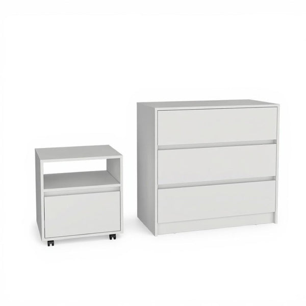 HomeRoots Two Piece White Bedroom Set - Modern Minimalist Design with Versatile Storage for Compact Spaces 526354