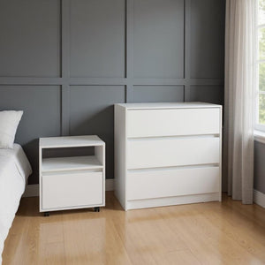 HomeRoots Two Piece White Bedroom Set - Modern Minimalist Design with Versatile Storage for Compact Spaces 526354