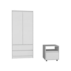HomeRoots Two Piece White Bedroom Set - Modern Minimalist Nightstand & Armoire for Stylish Storage Solutions 526356