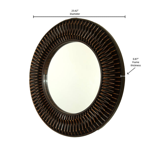 English Elm 24'' Aura Mirror Rustic Dark Bamboo Round Wall Mirror with Hand-Finished Log-Style Frame for Home Decor W2615P346487
