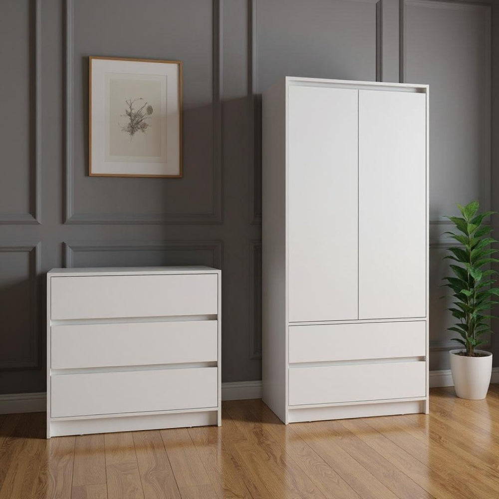 HomeRoots Two Piece White Bedroom Set - Modern Minimalist Design with Ample Storage for Serene Spaces 526357