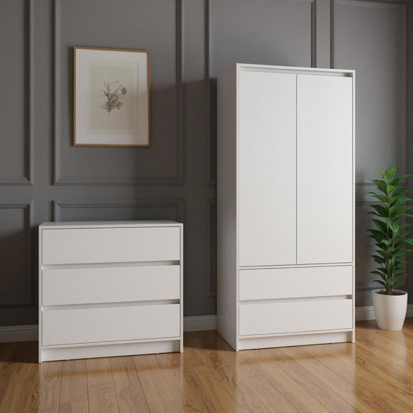 HomeRoots Two Piece White Bedroom Set - Modern Minimalist Design with Ample Storage for Serene Spaces 526357