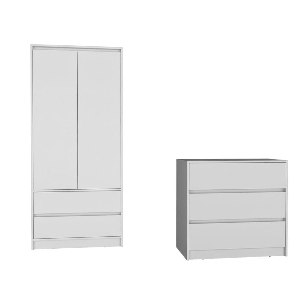 HomeRoots Two Piece White Bedroom Set - Modern Minimalist Design with Ample Storage for Serene Spaces 526357