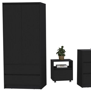 HomeRoots Three Piece Black Bedroom Set – Modern Style with Durable Wood, Spacious Storage & Sleek Metal Accents 526360
