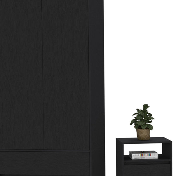 HomeRoots Three Piece Black Bedroom Set – Modern Style with Durable Wood, Spacious Storage & Sleek Metal Accents 526360