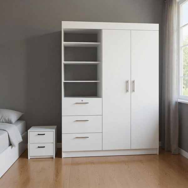 HomeRoots Two Piece White Bedroom Set - Modern Minimalist Design with Ample Storage for Chic Interiors 526361