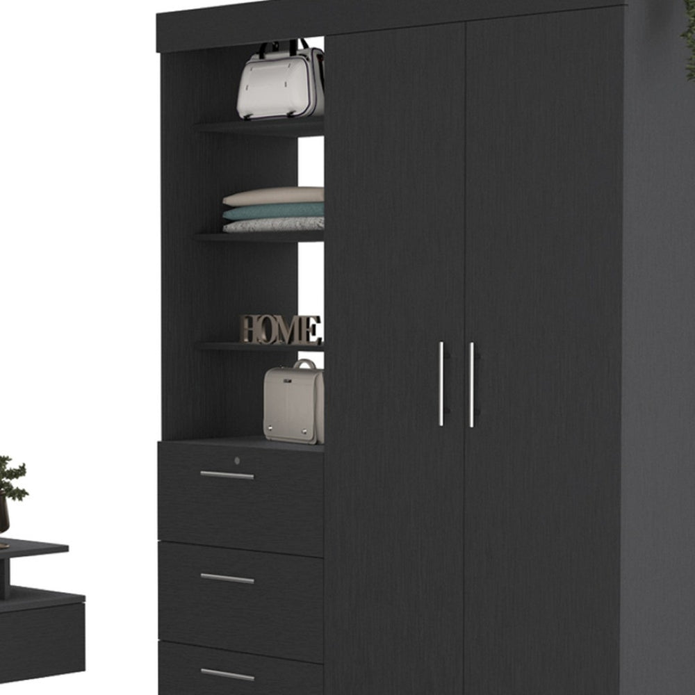HomeRoots Two Piece Black Bedroom Set - Modern Dresser & Armoire with Ample Storage for Stylish Organization 526362