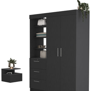 HomeRoots Two Piece Black Bedroom Set - Modern Dresser & Armoire with Ample Storage for Stylish Organization 526362