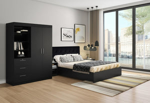 HomeRoots Two Piece Black Bedroom Set - Modern Dresser & Armoire with Ample Storage for Stylish Organization 526362