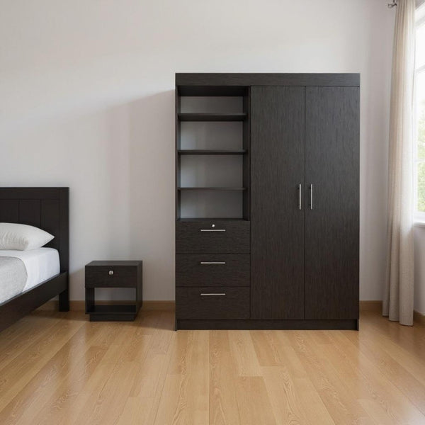 HomeRoots Two Piece Black Bedroom Set - Modern Nightstand & Armoire for Stylish Storage in Contemporary Spaces 526363