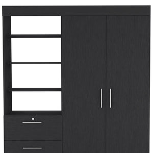 HomeRoots Two Piece Black Bedroom Set - Modern Nightstand & Armoire for Stylish Storage in Contemporary Spaces 526363
