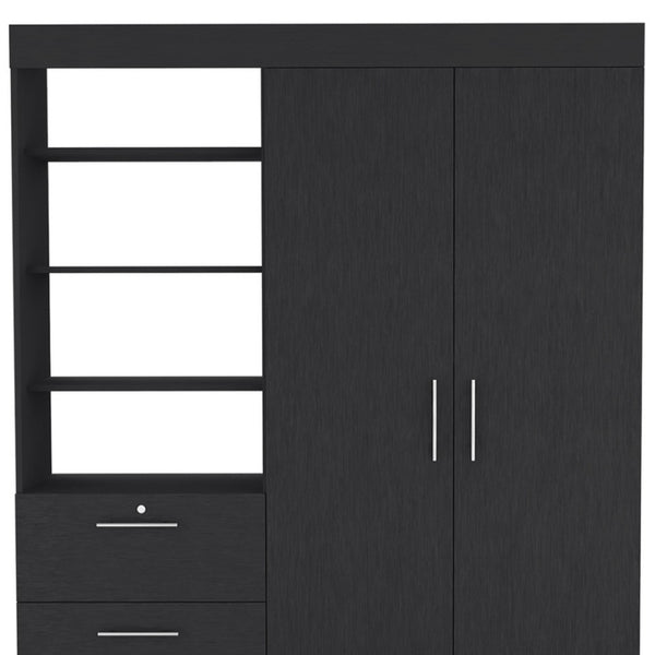 HomeRoots Two Piece Black Bedroom Set - Modern Nightstand & Armoire for Stylish Storage in Contemporary Spaces 526363