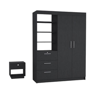 HomeRoots Two Piece Black Bedroom Set - Modern Nightstand & Armoire for Stylish Storage in Contemporary Spaces 526363