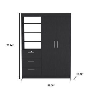 HomeRoots Two Piece Black Bedroom Set - Modern Nightstand & Armoire for Stylish Storage in Contemporary Spaces 526363