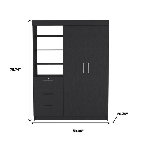 HomeRoots Two Piece Black Bedroom Set - Modern Nightstand & Armoire for Stylish Storage in Contemporary Spaces 526363