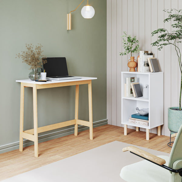HomeRoots 35" Modern H-Shape Writing Desk in White and Brown – Compact, Stylish, and Perfect for Small Spaces 526369