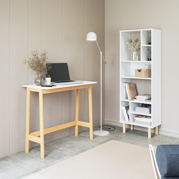 HomeRoots 35" Stylish H-Shape Writing Desk in White and Brown - Compact Design for Modern Home Offices & Workspaces 526370