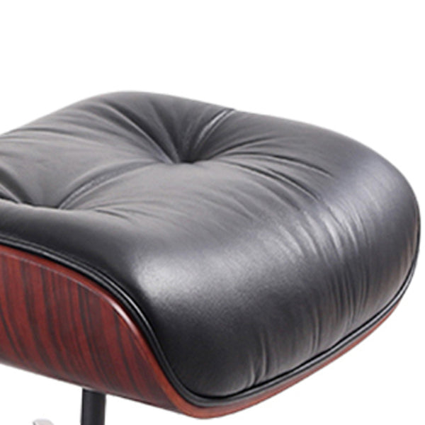 Homeroots 35" Black Tufted Leather And Dark Brown Swivel Lounge Chair With Ottoman   526372