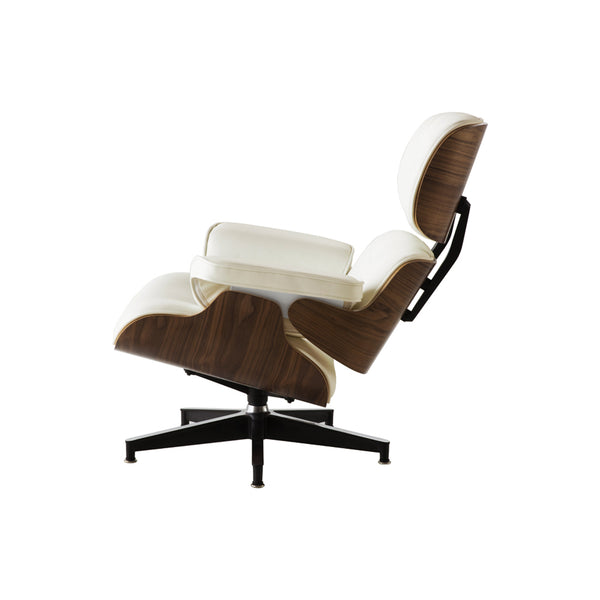 Homeroots 35" Beige And Dark Brown Genuine Leather Tufted Swivel Lounge Chair With Ottoman   526373