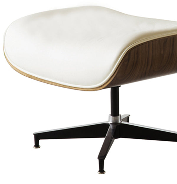 Homeroots 35" Beige And Dark Brown Genuine Leather Tufted Swivel Lounge Chair With Ottoman   526373