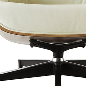 Homeroots 35" Beige And Dark Brown Genuine Leather Tufted Swivel Lounge Chair With Ottoman   526373