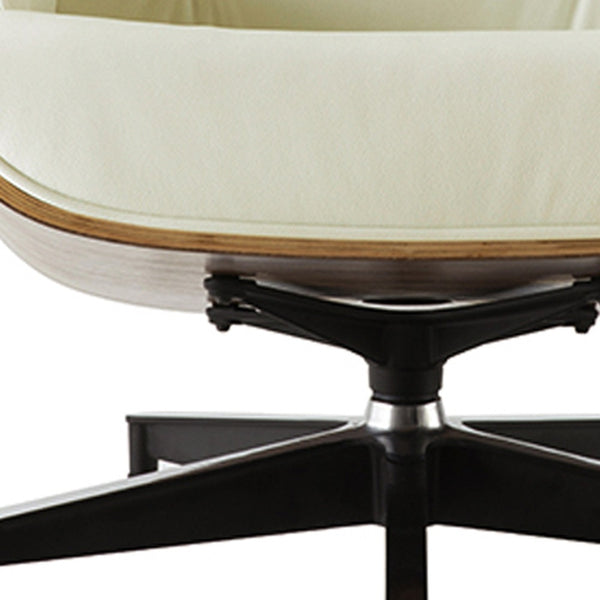 Homeroots 35" Beige And Dark Brown Genuine Leather Tufted Swivel Lounge Chair With Ottoman   526373