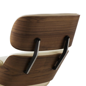 Homeroots 35" Beige And Dark Brown Genuine Leather Tufted Swivel Lounge Chair With Ottoman   526373