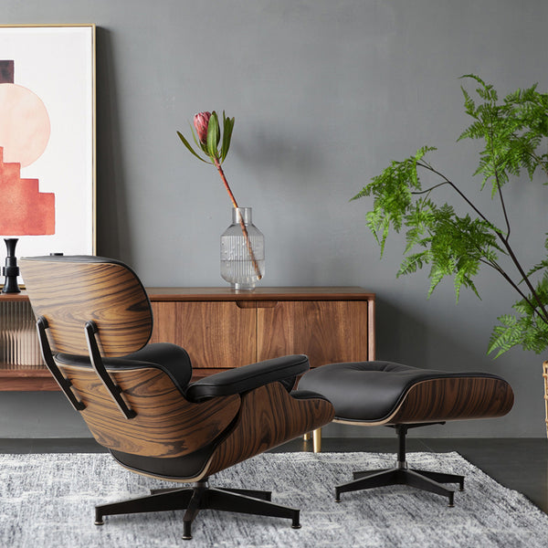 Homeroots 35" Black Tufted Leather And Brown Swivel Lounge Chair With Ottoman   526374