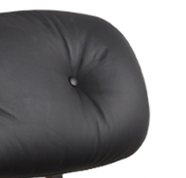 Homeroots 35" Black Tufted Leather And Brown Swivel Lounge Chair With Ottoman   526374