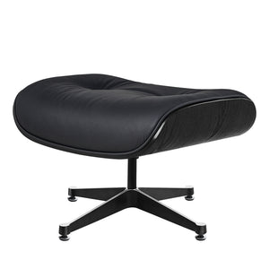 Homeroots 35" Black Tufted Genuine Leather Swivel Lounge Chair With Ottoman   526375