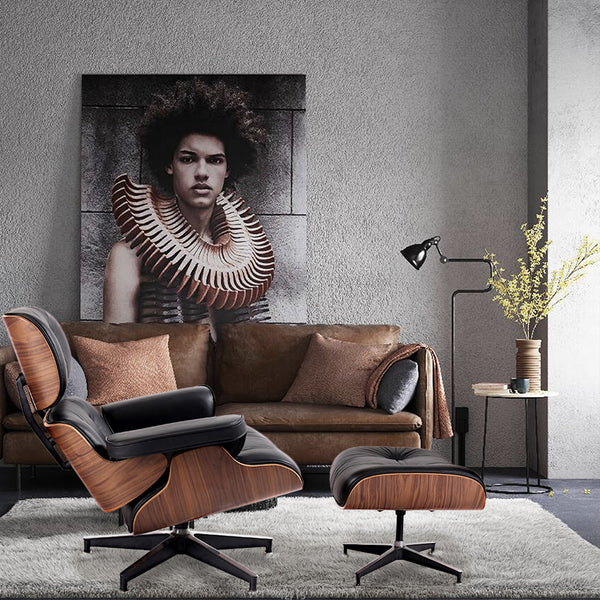 Homeroots 35" Black Tufted Leather And Brown Swivel Lounge Chair With Ottoman   526376