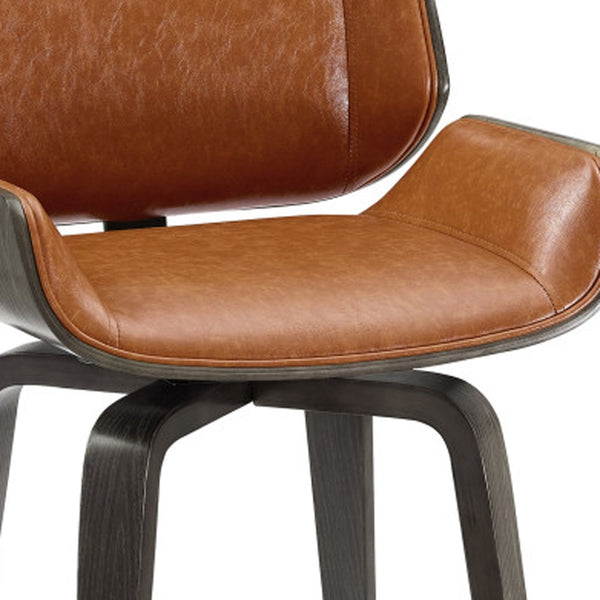 Homeroots Brown And Black Upholstered Faux Leather Curved Back Dining Side Chair  Wood 526378