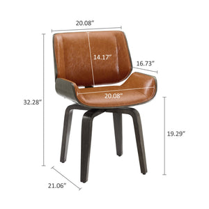 HomeRoots Gray Upholstered Faux Leather Arm Chair – Modern Swivel Dining Seating with Sturdy Wood Legs Brown 526378