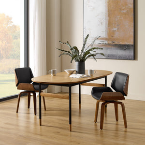 Homeroots Black And Brown Upholstered Faux Leather Curved Back Dining Side Chair  Wood 526379