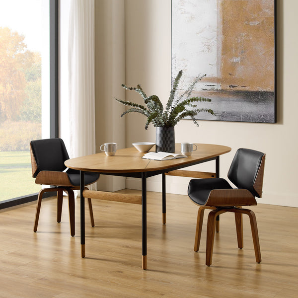 Homeroots Black And Brown Upholstered Faux Leather Curved Back Dining Side Chair  Wood 526379