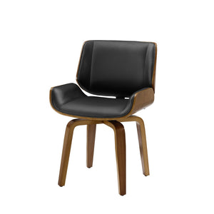 HomeRoots Gray Upholstered Faux Leather Arm Chair – Modern Swivel Dining Seating with Sturdy Wood Legs Black 526379