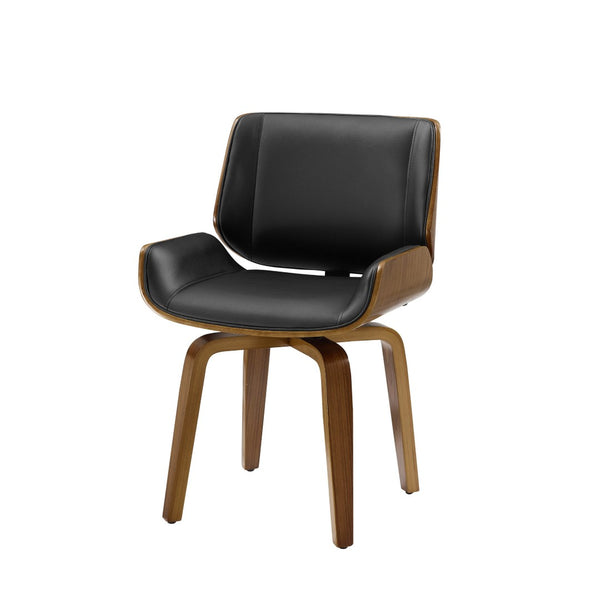 HomeRoots Gray Upholstered Faux Leather Arm Chair – Modern Swivel Dining Seating with Sturdy Wood Legs Black 526379