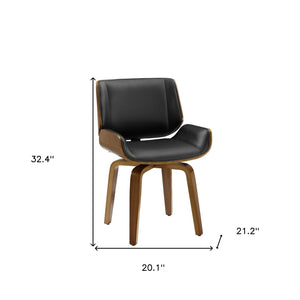 HomeRoots Gray Upholstered Faux Leather Arm Chair – Modern Swivel Dining Seating with Sturdy Wood Legs Black 526379