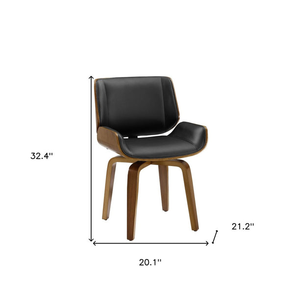 HomeRoots Gray Upholstered Faux Leather Arm Chair – Modern Swivel Dining Seating with Sturdy Wood Legs Black 526379