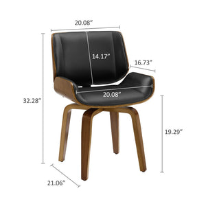 HomeRoots Gray Upholstered Faux Leather Arm Chair – Modern Swivel Dining Seating with Sturdy Wood Legs Black 526379