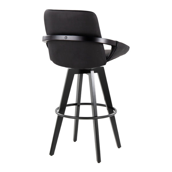 English Elm Fixed-height Swivel Barstools Upholstered Grey Fabric Black Wood Legs Kitchen Set of 2 B202S01896