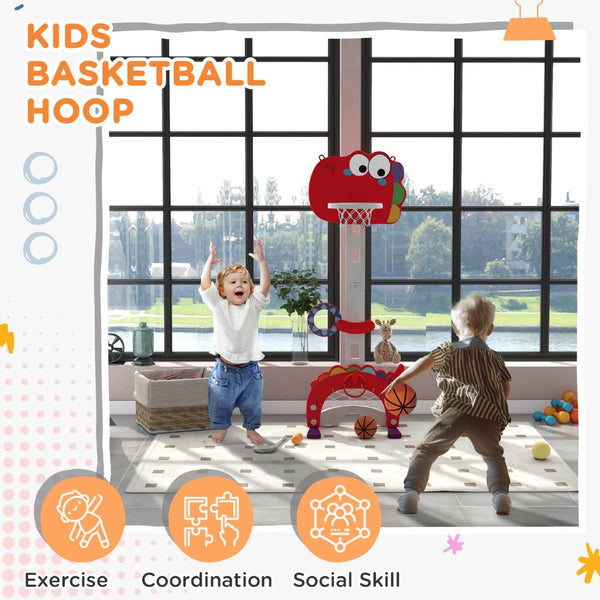 English Elm Qaba Dinosaur Toddler Sports Center 5 in 1 Adjustable Basketball Goal Indoor Play W2225P217347
