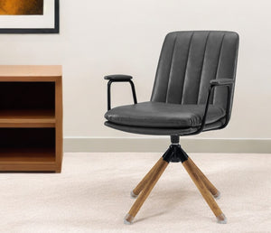 Homeroots 23" Gray And Natural Faux Leather Swivel Arm Chair   526380